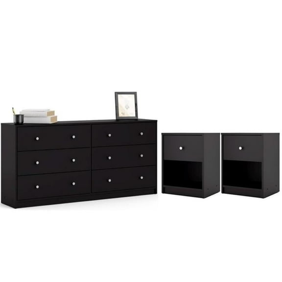 Pemberly Row 3PC Engineered Wood Dresser and Nightstands Bedroom Set in Black
