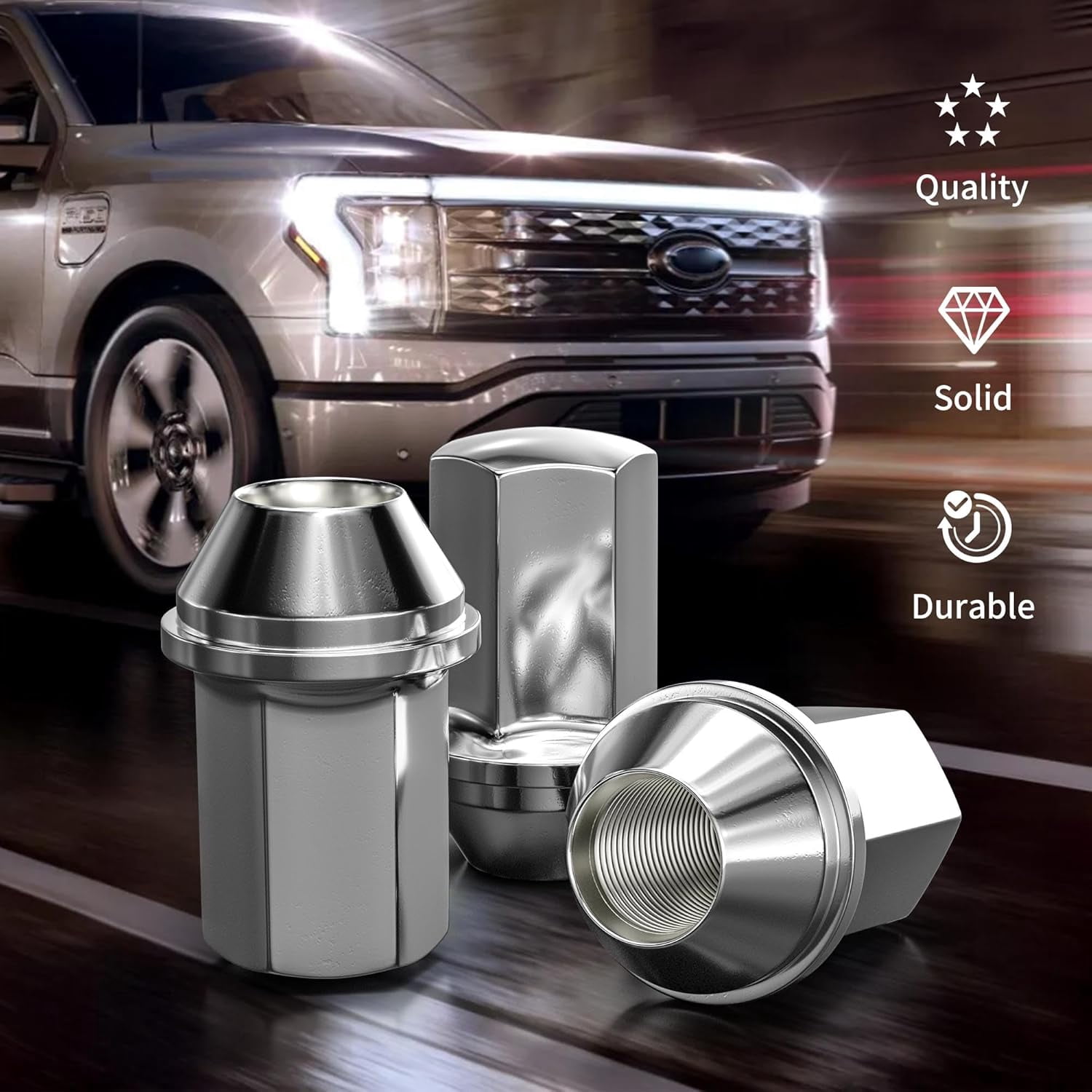 Richeer M14x1.5 Lug Nuts for Silverado 1500 Ram 1500 2500 Grand Cherokee and More, 24pcs 14x1.5 Chrome Lug Nuts One Piece OEM Style Large Acorn Seat OE 9596070 611-236