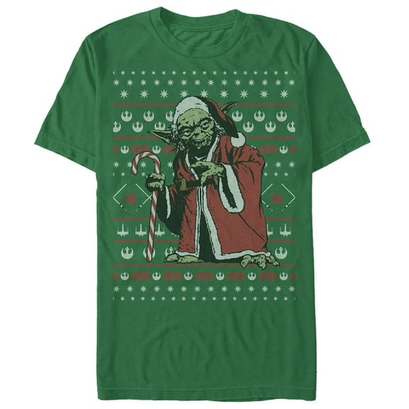 Men's Star Wars Ugly Christmas Santa Yoda Graphic Tee Kelly Green 3X Large