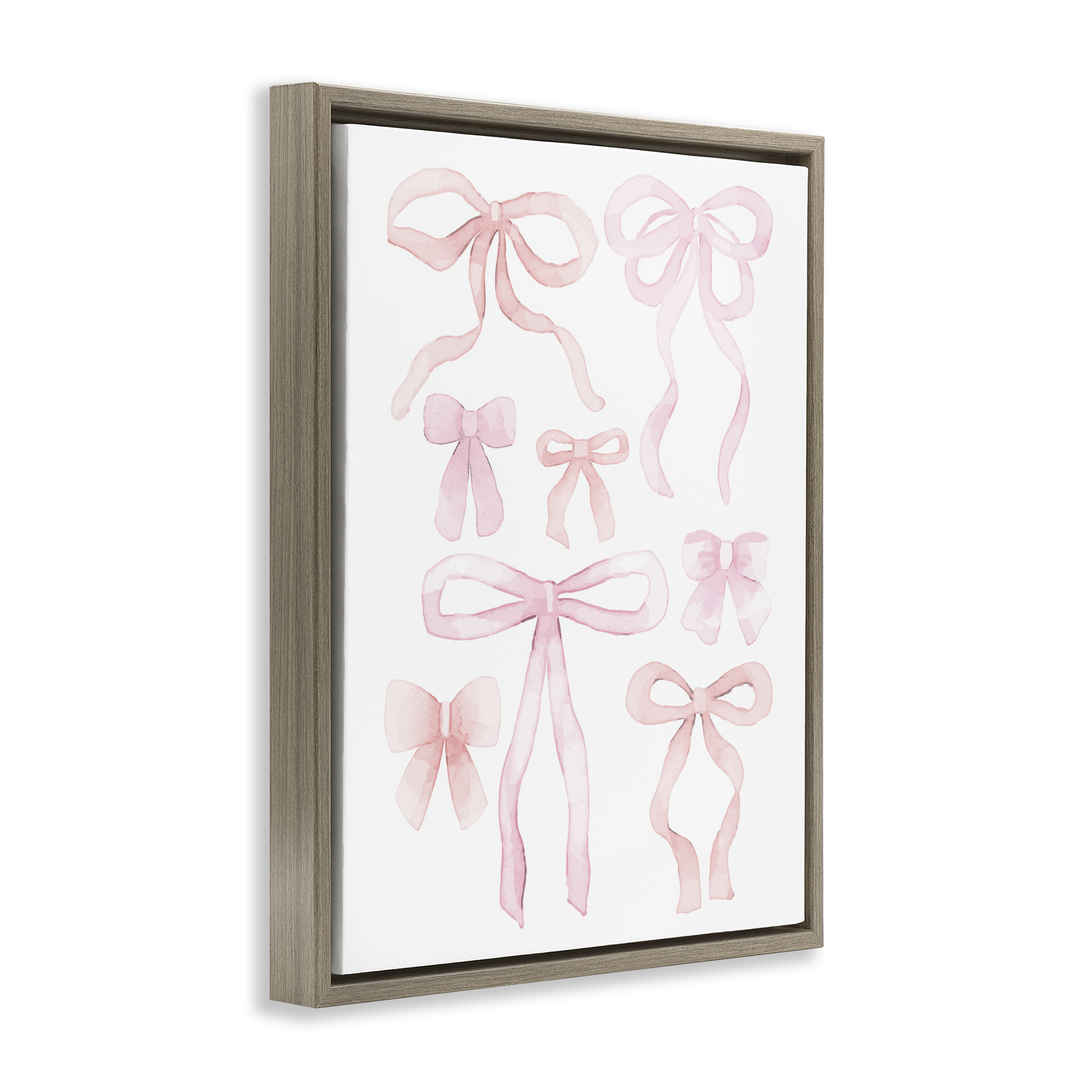 Feminine Chic Bows Brown Framed Floater Canvas Wall Art, design by Kim Allen