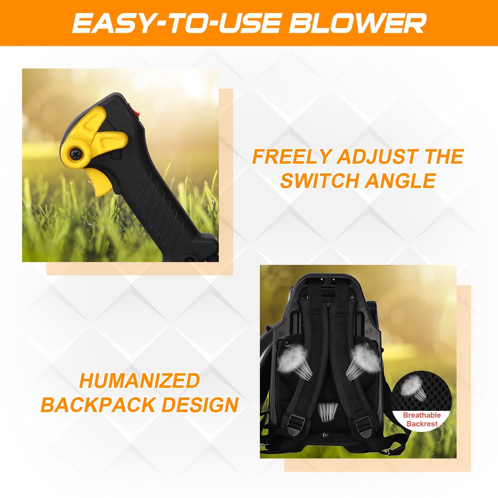 BEIMIMU 52CC Gas Backpack Leaf Blower with 2 Stroke Engine, High-Velocity 530CFM, Ergonomic&Low-Vibration, Cruise Control, Ideal for Year-Round Yard Maintenance Yellow