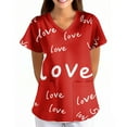 thumbnail image 2 of Valentine Day Scrub Tops for Women Love Heart Print Short Sleeve Plus Size Cute Workwear Quick Dry V Neck Medical Scrubs with Pockets Watermelon Red L, 2 of 6
