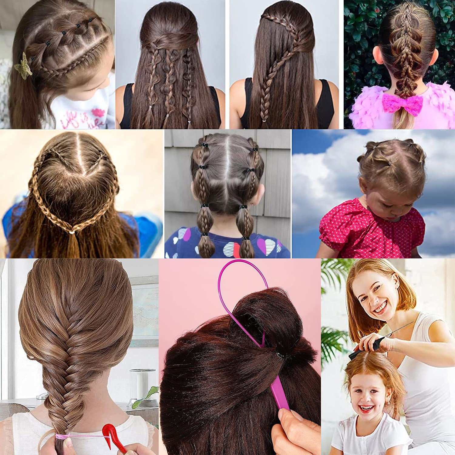 TsMADDTs 1000pcs Colorful Hair Elastics with Hair Loop Styling Tool Set,1000pcs Baby Hair Bands Hair Ties Toddler Girl 2pcs Hair Loop 1Pcs Rat Tail