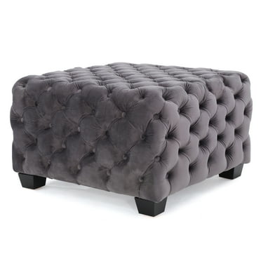 Christopher Knight Home Jaymee Modern Glam Button Tufted Velvet Ottoman by  Gray