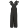 thumbnail image 4 of Alvivi Kids Girls Ruffled Short Sleeve Long Jumpsuits Pants V Neck Chiffon Wide Leg Princess Pageant Romper Black 8, 4 of 7