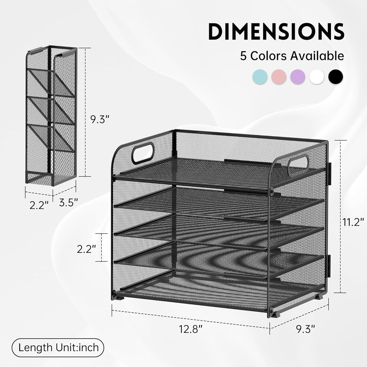INTIGE 5 Tier Desk File Organizer with Handle and Pen Holders, Metal Paper Organizer for Office Supplies, Black, 1 Piece