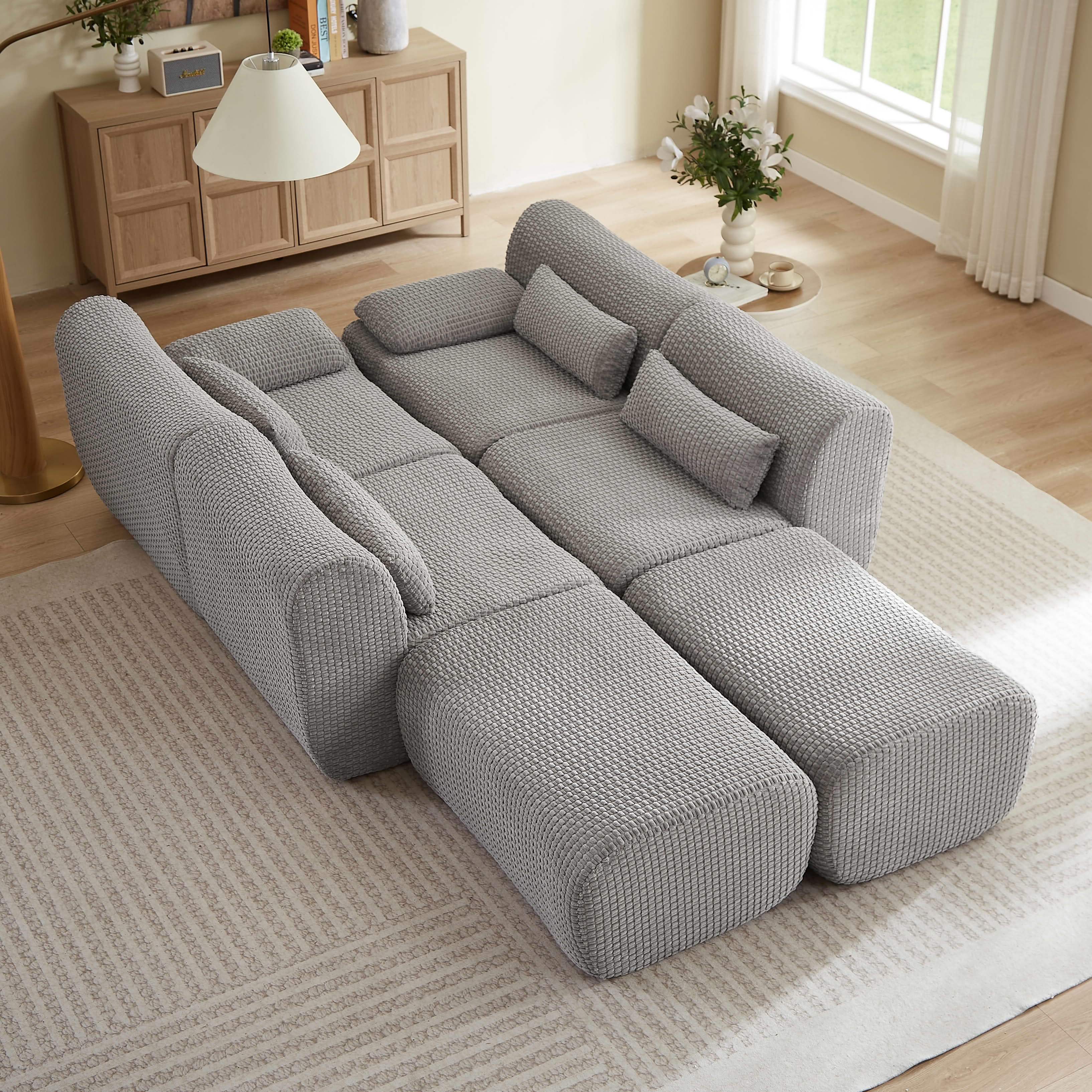 MAYEERTY Oversized Corduroy Cloud Sectional Sofa, Modular U-Shape, Minimalist for Living Room，No Assembly