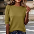 thumbnail image 6 of Lmnyox Summer T Shirt for Women Solid Color Half Sleeve Round Neck Tee Shirt Trendy Loose Ribbed Knit Basic Tops, 6 of 7