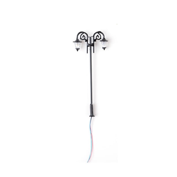 Matsuzay Modelo de farola Gaden de bajo voltaje de doble cabezal LED diseño de poste de luz paisaje piezas de construcción decoración de Artesanía Negro (luz blanca)