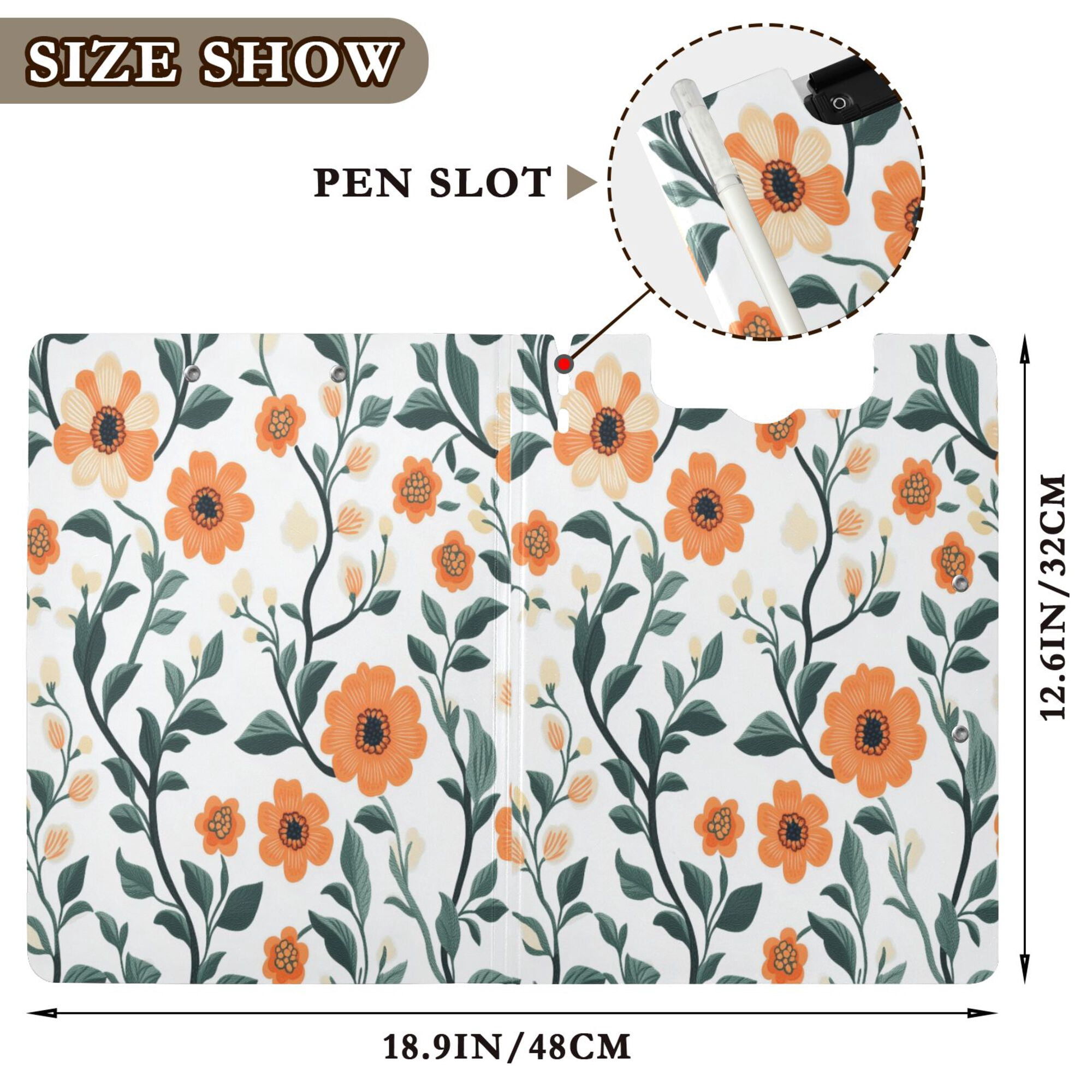 FORMRS A4 Clipboard Folder with Pen Holder Horizontal Foldable School Office Binder, Flowers Pattern