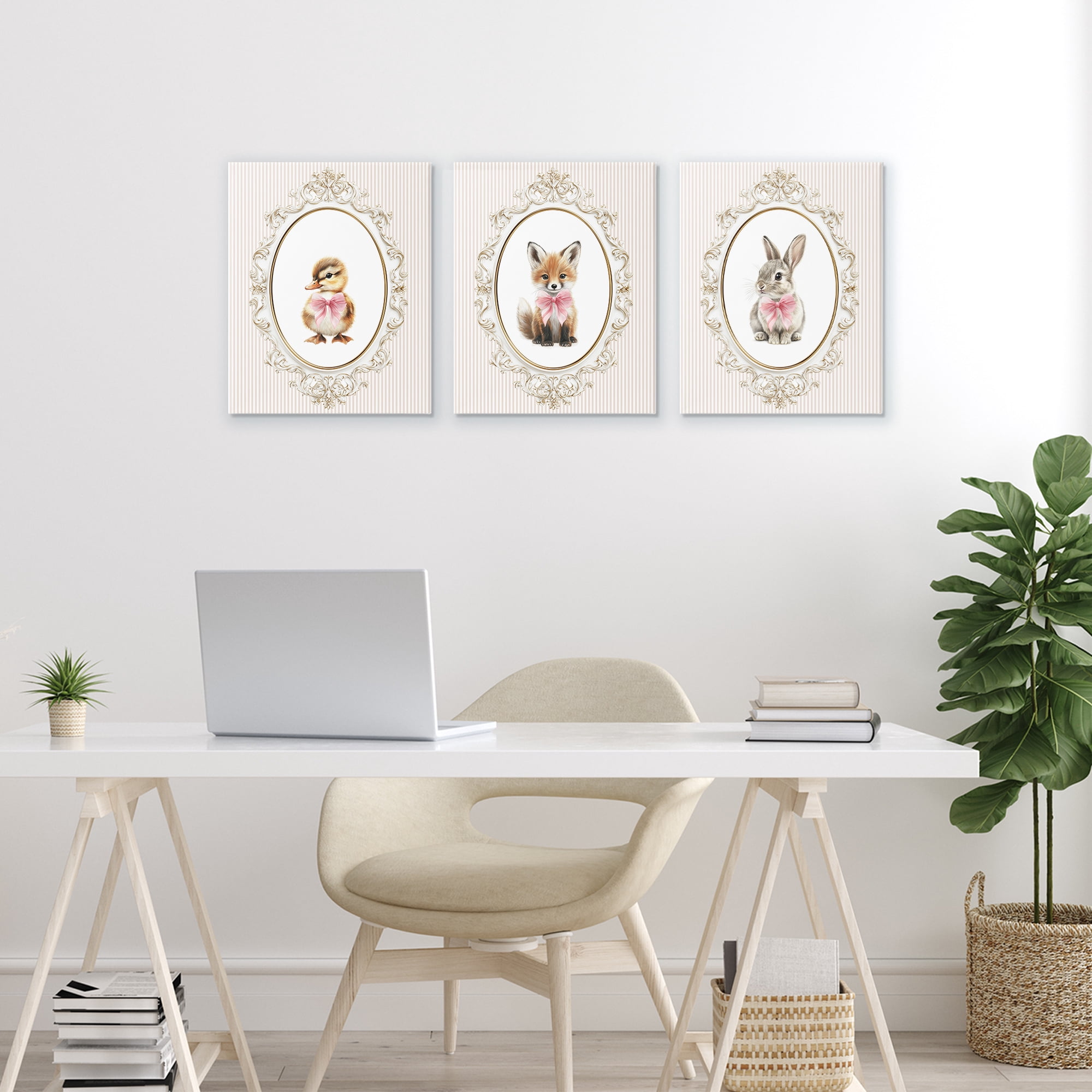 Stupell Industries Vintage Animals with Ornate Design 3 Piece Canvas Wall Art Set, design by Christine Simpson Art