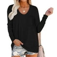 thumbnail image 2 of Women Long Sleeve Round Neck Fall Tunic Tops Casual Loose Fit Lightweight Blouse Solid Color Comfy Basic Pockets Shirts, 2 of 7
