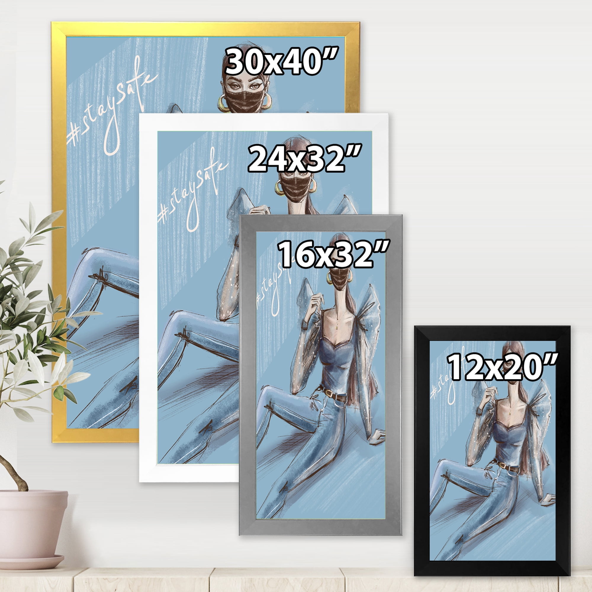 Designart 'Stylish Beautiful Woman Wearing Medical Mask' Traditional Framed Art Print