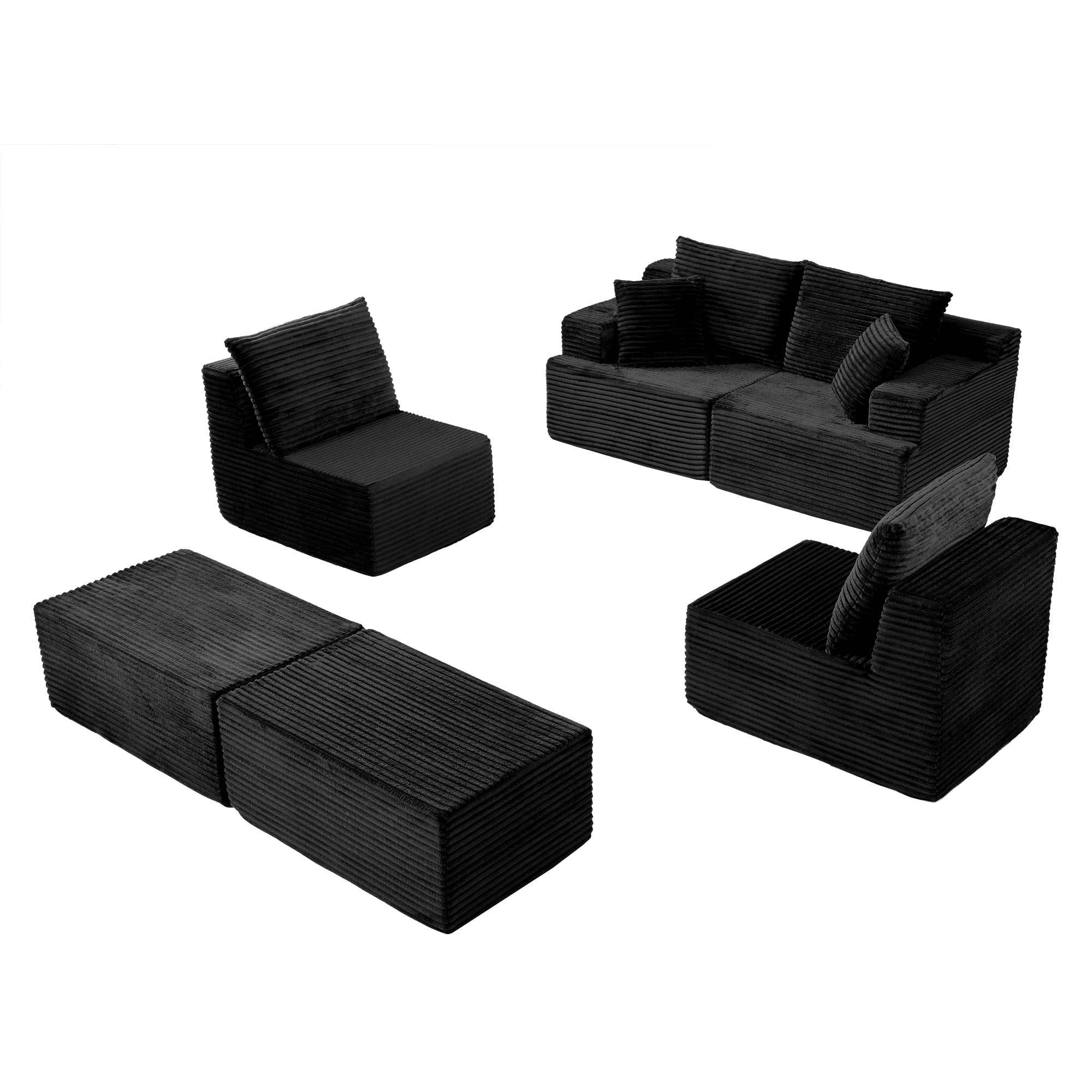 131" Oversized U Shaped Boneless Modular Sectional Sofa with 2 Ottoman and 6 Pillows
