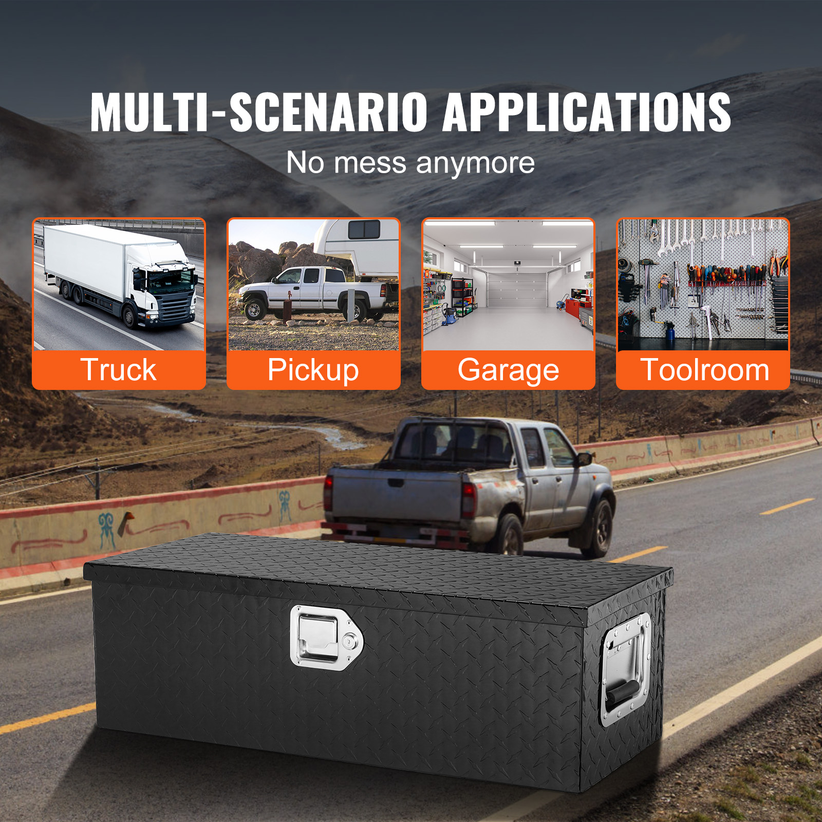 VEVOR Truck Tool Box 30"x13"x9.6" Heavy Duty Aluminum Bar Tread Tool Box for Pick Up Truck Bed