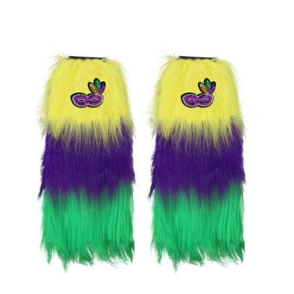 AUNVITO Women's Winter Carnival Leg Covers Faux Fur Ankle Cuffs With Feathers Stretchy Comfort Fit For Festive Outfit