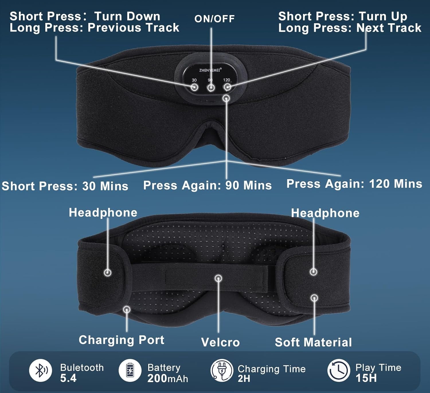 White Noise Bluetooth Sleep Mask, 3D Wireless Sleep Mask with Timing,Headphones, Sleep Mask with Bluetooth Headphones for Music Auto Shut Off, Sleep Mask Side Sleeper Travel Gift for Women Men