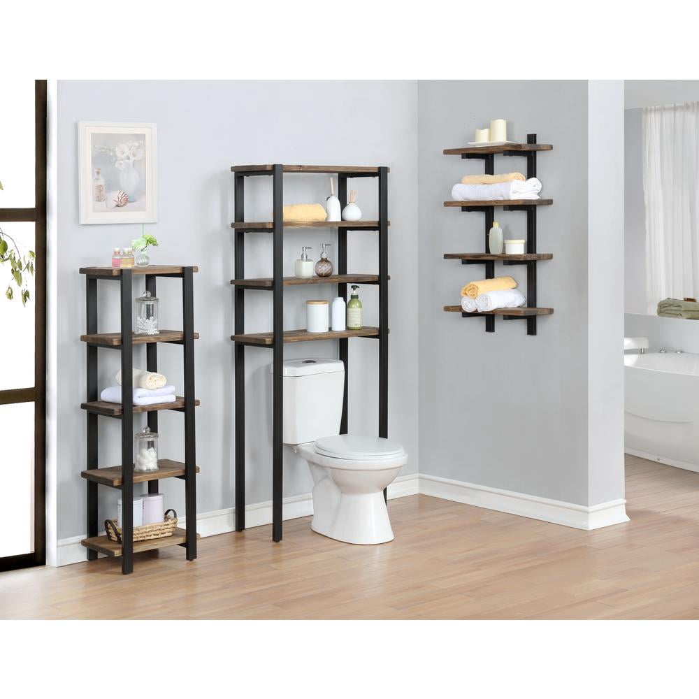 Pomona 48"H Metal and Solid Wood Bath Floor Storage Shelf