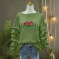 thumbnail image 5 of Yteetum Merry Christmas Sweatshirts for Women Oversized Crewneck Christmas Pleated Ruffle Trim Pullover Hoodless Sweatshirts Tops Womens Casual Xmas Graphic Round Neck Loose Lantern Sleeve Sweatshirt, 5 of 7