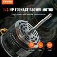 thumbnail image 2 of VEVOR 1/3HP Furnace Blower Motor, 110/120V 4.4Amps, 1075RPM 4 Speeds, CW/CCW Rotation, 48 Frame 5.2" Shaft Length, 5μF/370V Capacitor + 11" Hold Hoop, 2 of 9