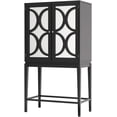 thumbnail image 1 of JvFun Solid Rubber Wood Wine Cabinet with Double Mirror Doors, Bar Rack & Glass Holder – Kitchen Sideboard Organizer for Dining Room, 1 of 8