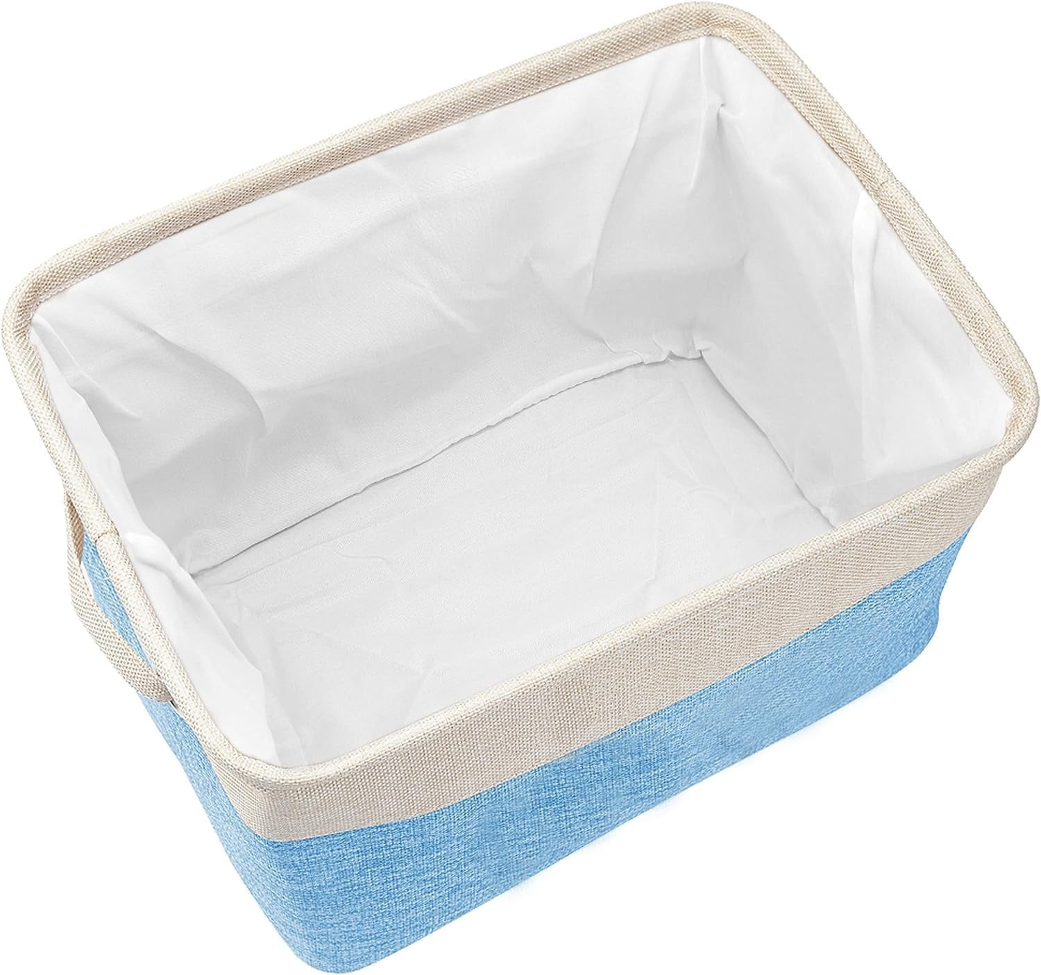 Linen Closet Collapsible Storage Basket Bin for Shelves, Fabric Rectangle Organizers with Handles for Home,Nursery,Clothes, Toys,Books, Laundry-Blue