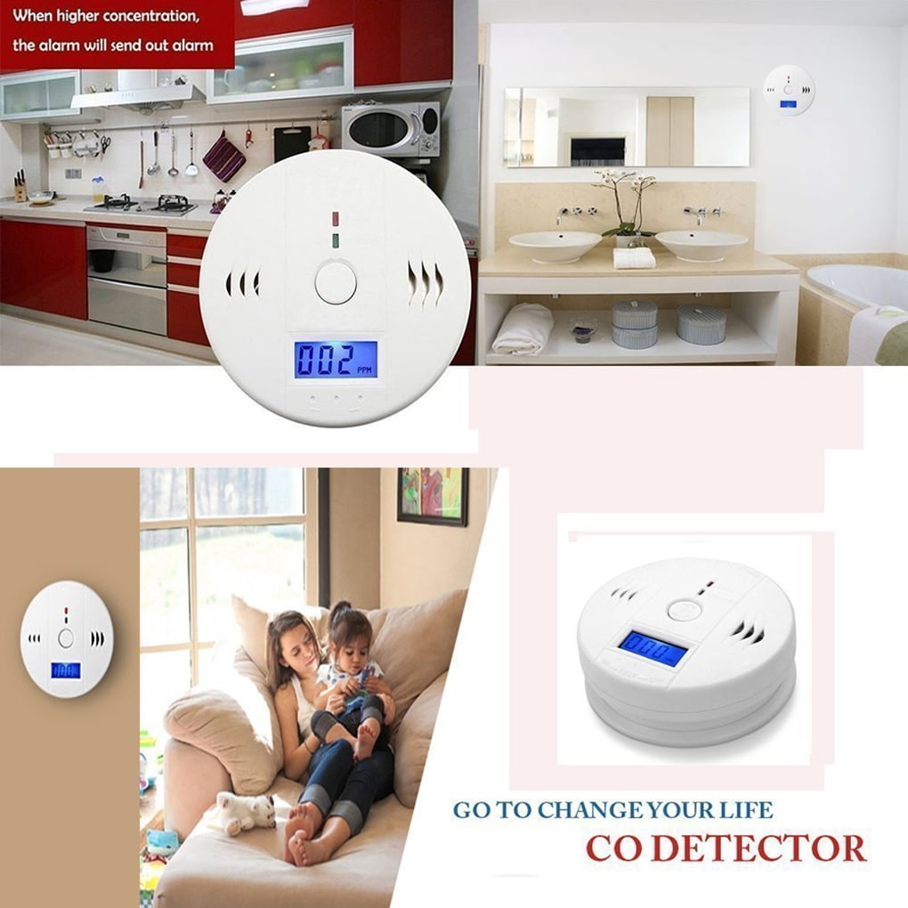 CO Detector Carbon Monoxide Detection Alarm White LCD Dispaly Portable