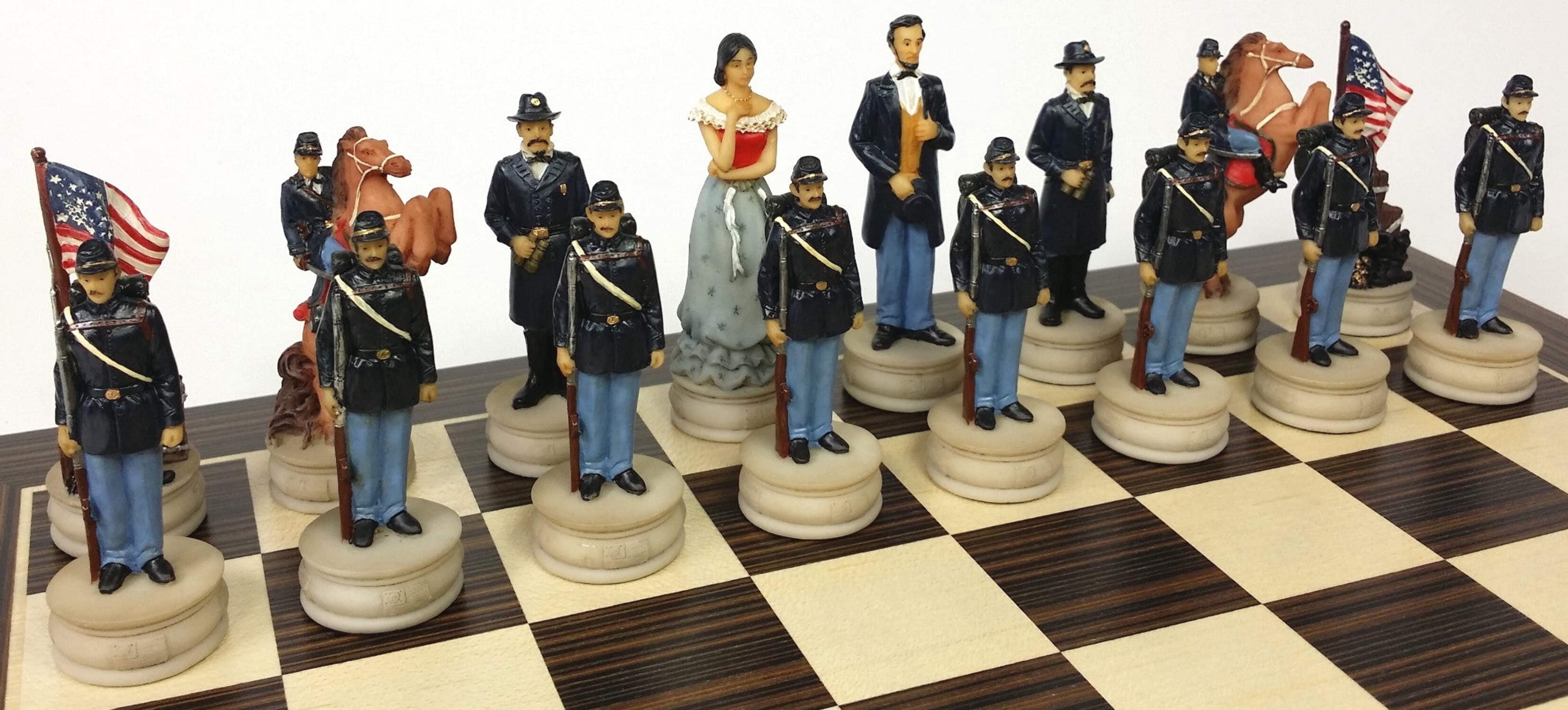 US American Civil War Wife Queens Chess set W 14" Ebony Black  Maple Wood Board