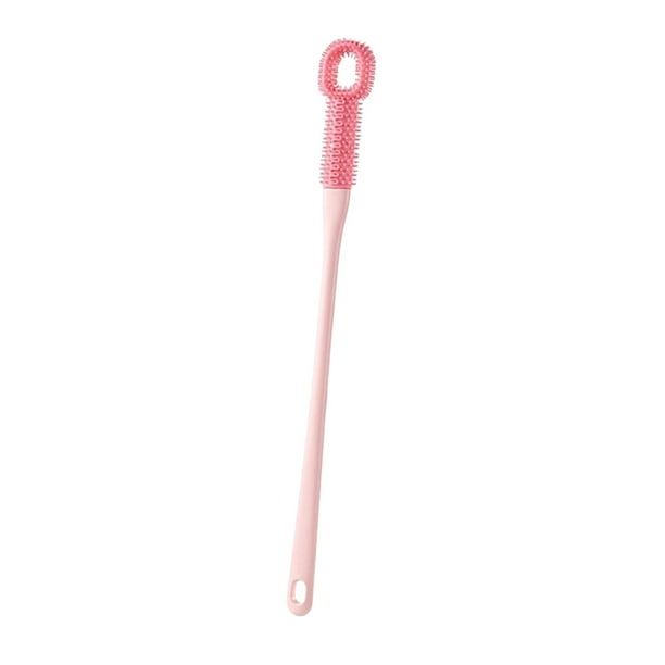 Cepillo para limpiar el hueco de los dedos, limpiador de pies, suave, con mango largo, elimina la piel muerta. Rosa de cerdas largas