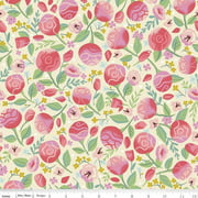 Pink Roses floral fabric, Beauty and the Beast Floral Riley Blake, QTR YD