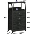 thumbnail image 3 of Furnulem Tall 4 Drawers Dresser, Vertical Storage Tower Black Dresser for Bedroom, Hallway, Entryway, Nursery, Closet Organizer, Nightstand Bedside Table Furniture, Sturdy Steel Frame, Wood Top, 3 of 5