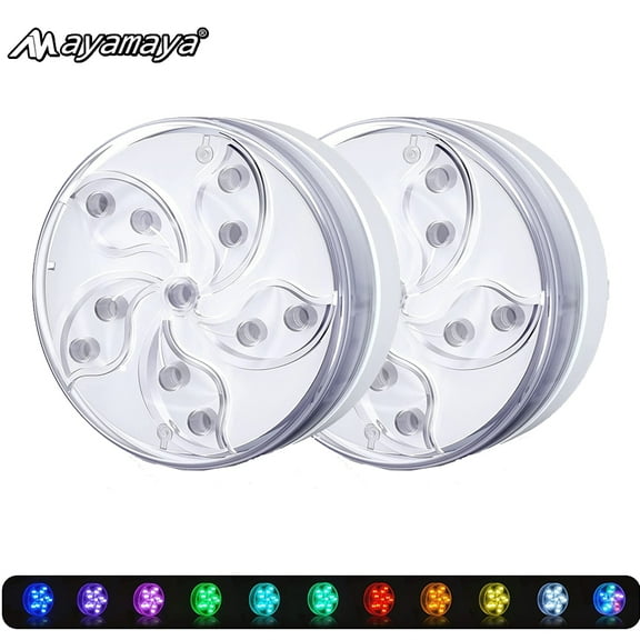 AYAMAYA Submersible LED Pool Light for Inground Pool, Waterproof Underwater Lights with Remote Control & Suction Cups, Magnetic Pool Lights for Bathtub Swimming Pool Home Party [2 PACK]