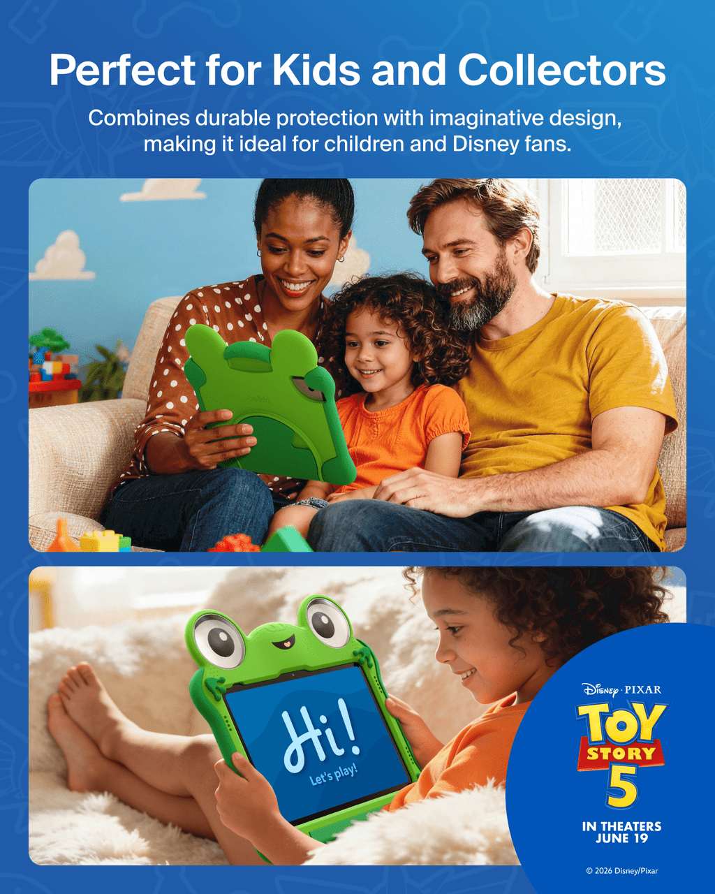 Belkin Disney Pixar Toy Story iPad A16 Case Kids (11th Generation 2025, 11" / 10th Generation 2022, 10.9") - Lilypad Inspired, Shockproof Protective Cover with Handle & Kickstand, Durable Non-Toxic