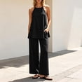 thumbnail image 3 of Zynoxe Two Piece Sets for Women Trendy Halter Neck Backless Camisole Top Wide Leg Pants Suit Comfy Breathable Cotton Linen Lounge Set Summer Versatile Solid Color Vacation Outfits M, 3 of 8