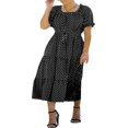 thumbnail image 2 of EIMELI Femmes Boho d'Été Robes Casual Manches Courtes Floral Tie-Up Ceinture Robe Noire S, 2 of 8
