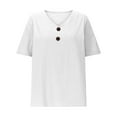 thumbnail image 5 of AKOEE Linen Tunic Tops for Women Loose Fit Button V Neck Short Sleeve T-Shirts Lightweight Casual Tees (L, White), 5 of 5