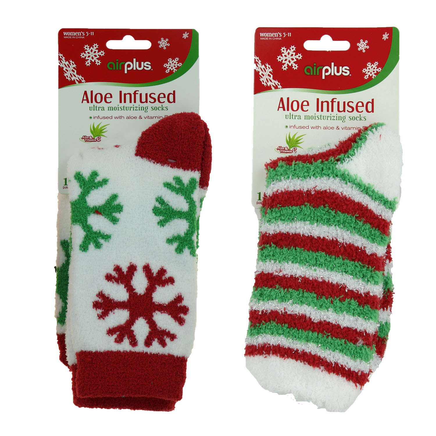 Airplus - Airplus Women's Aloe Infused Ultra Moisturizing Holiday Socks 2-Pack (White Snowflake 