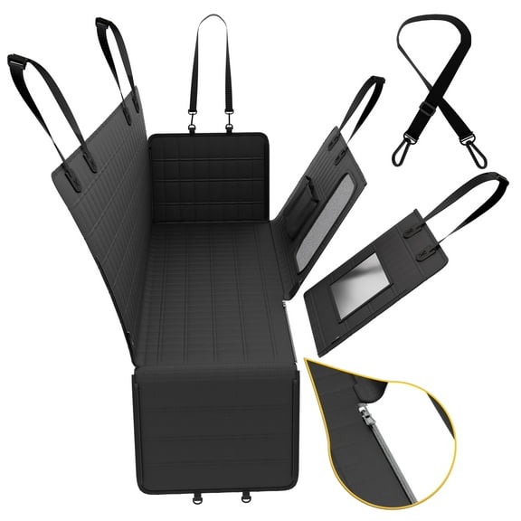 OFFCURVE Breathable Car Bench Seat Cover for Pets with Mesh Window and Organizer Bag (1 Pack)