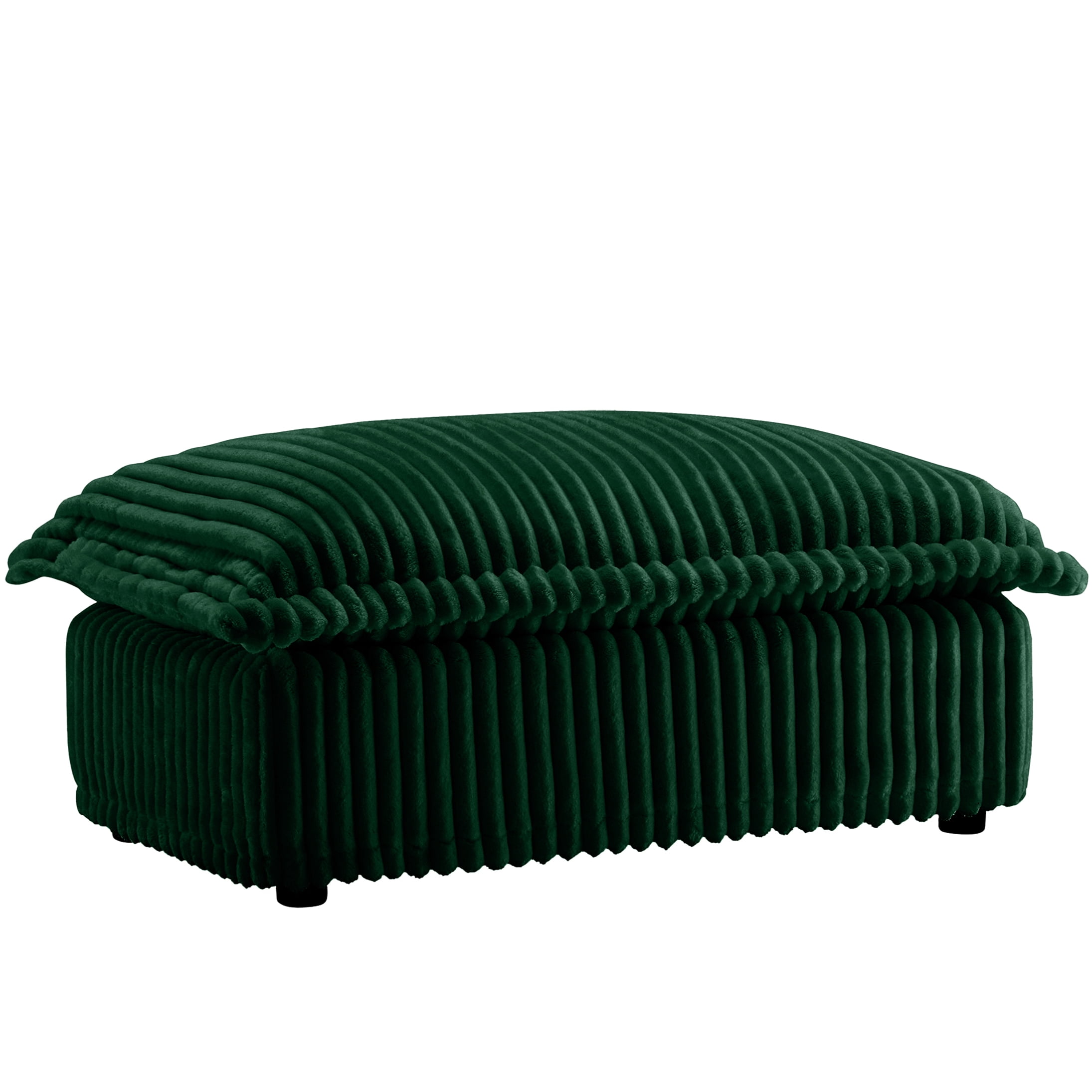 Green Corduroy Living Room Ottoman with Removable Cover, Modern Footrest Stool for Lounge