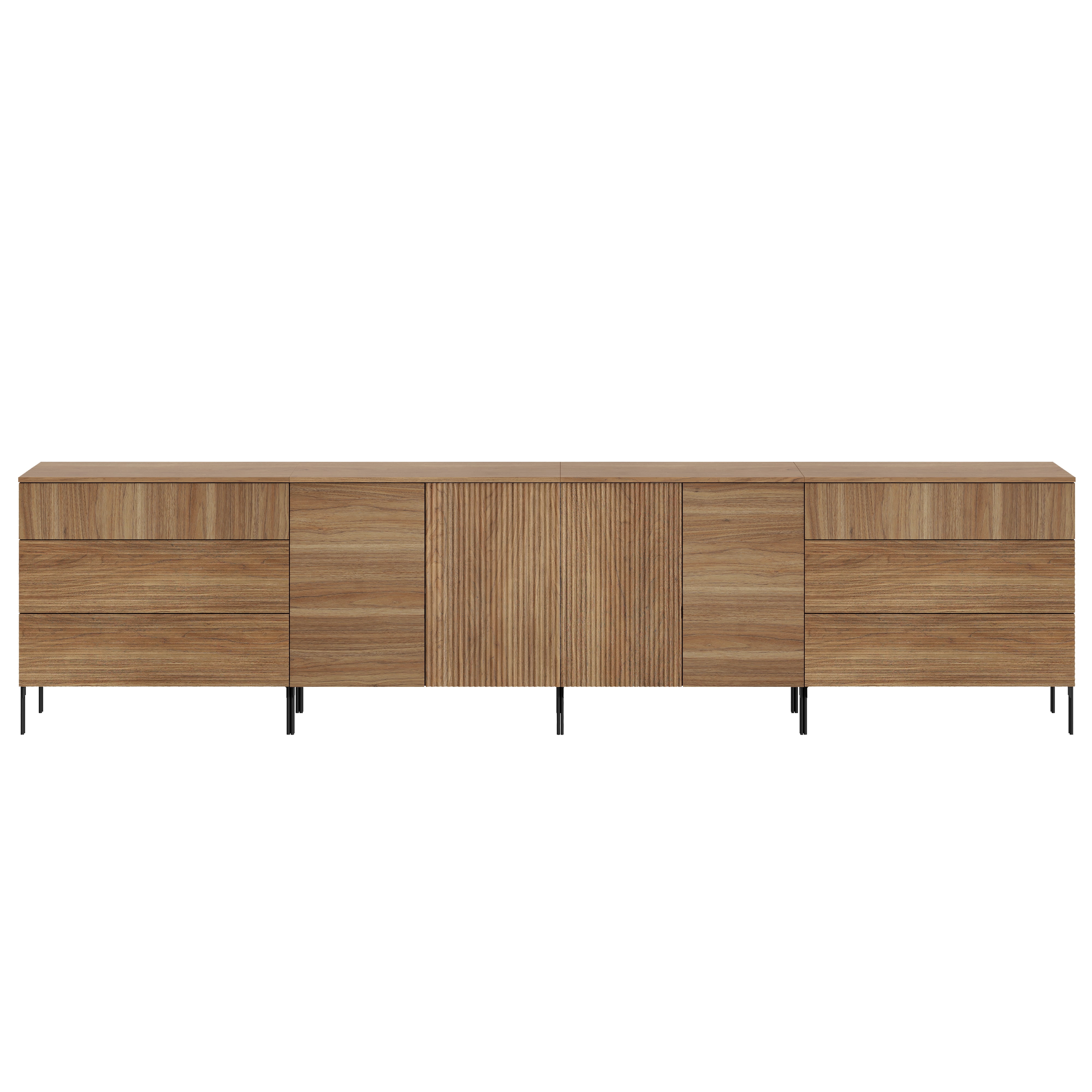 WAMPAT 126" TV Stand for TVs up to 120 Inch, Fluted Wood Media Console with 6 Drawers and 4 Doors, Push-to-Open Entertainment Center with Adjustable Shelves