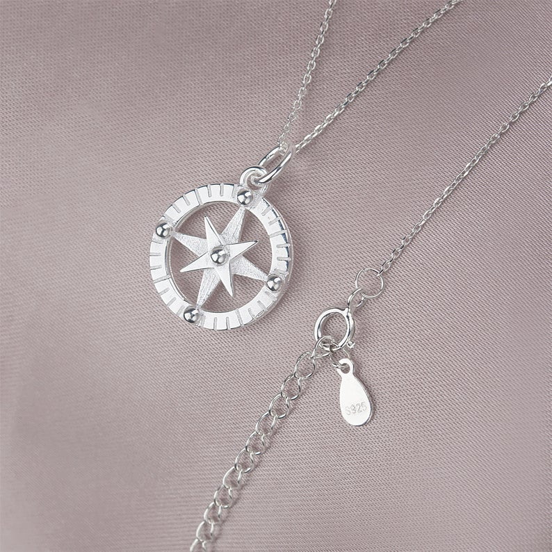 Anavia Custom Anniversary Gift for Girlfriend / Wife, Sterling Silver Compass Necklace Gift Card, I'd Be Lost Without You Jewelry for Her