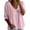 Pink, variant on Fewfanhot Women Deep V Neck Loose Tunic Blouse, 3/4 Sleeve Curved Hem Cotton Linen Casual T Shirt
