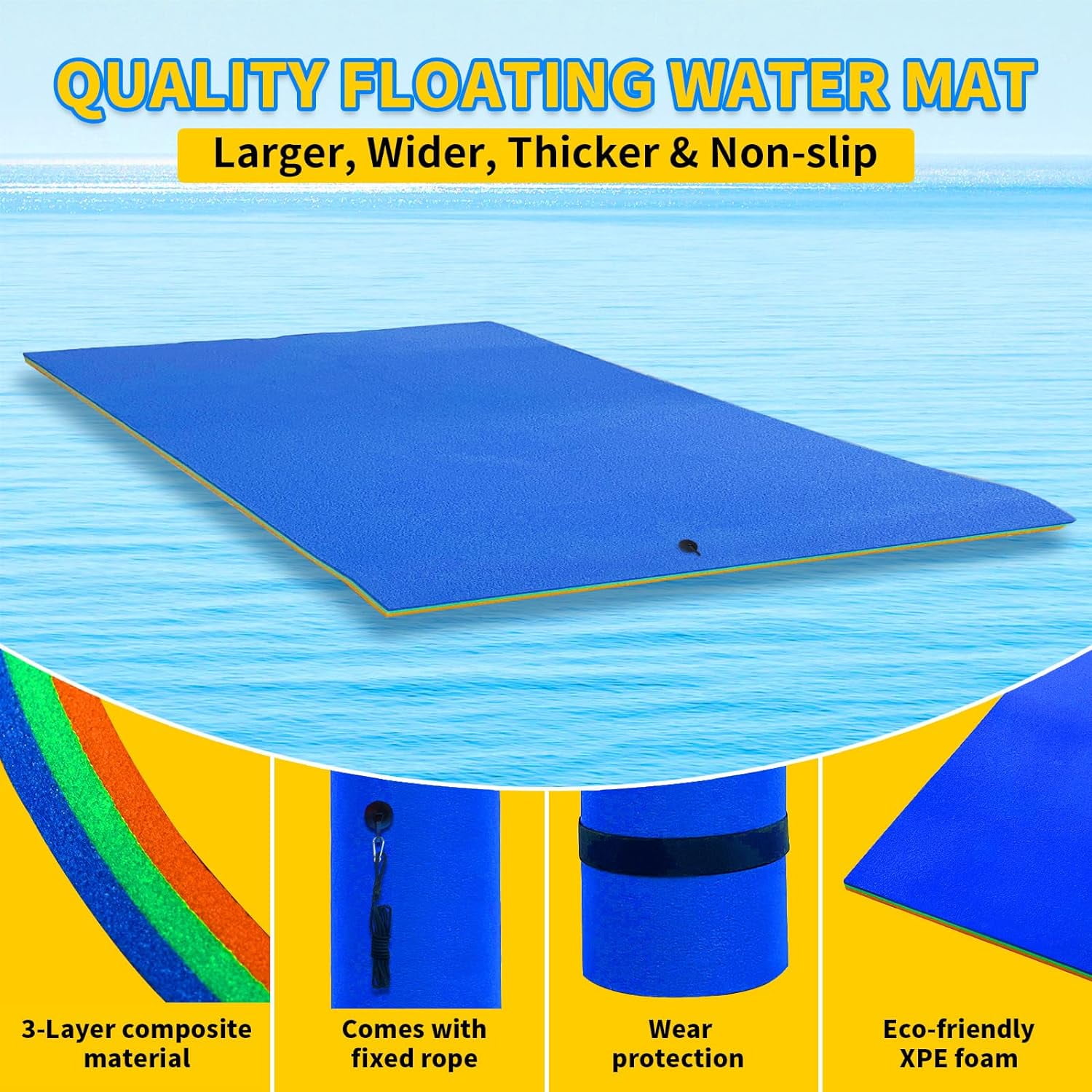 Akaber 9 X 5Ft Lily Pad Floating Mat, 3-Layer Tear-Resistant Xpe Foam Floating Island for 3-5 Adults