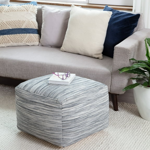 Modern Joya 22" Square Pouf Ottoman Gray and Blue
