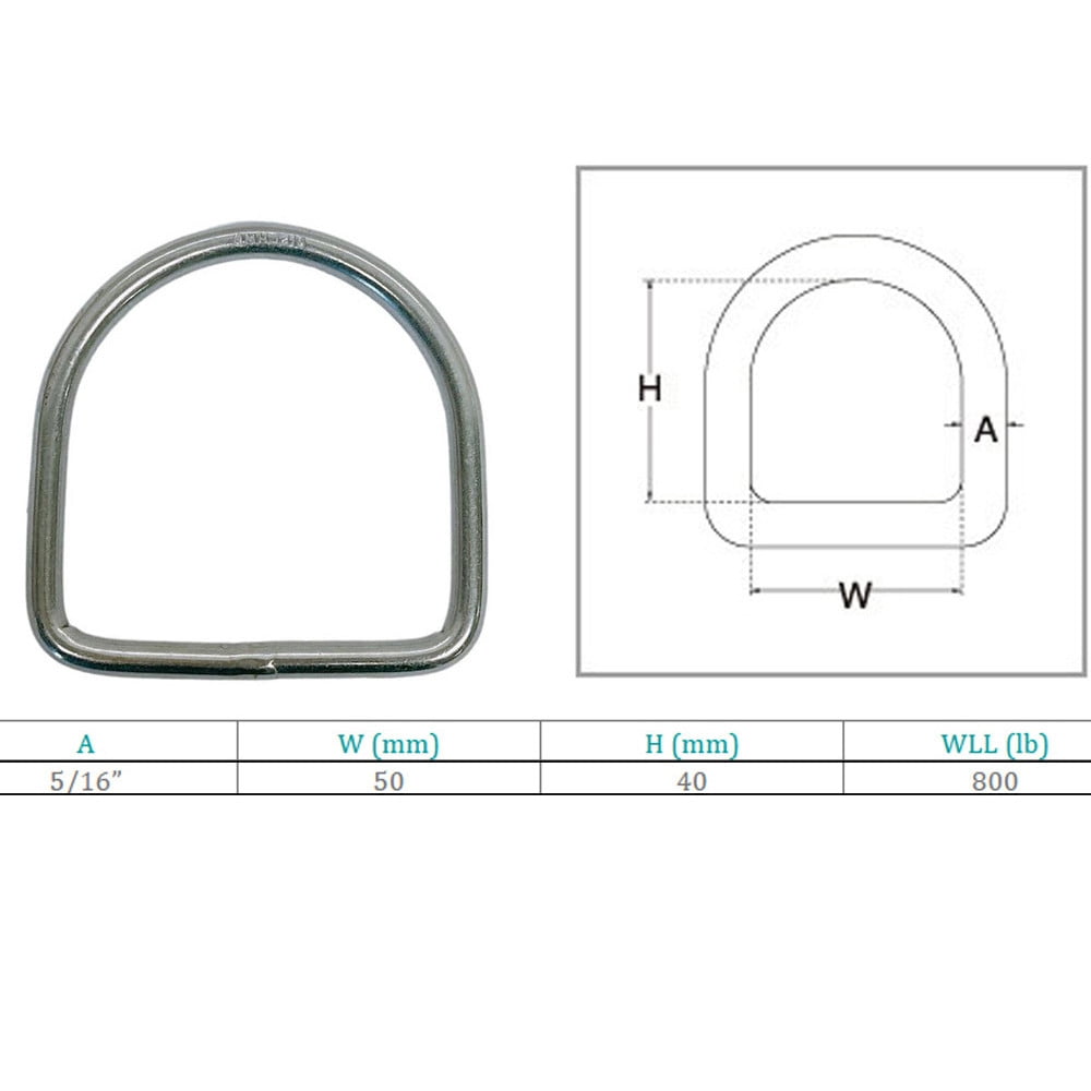 Marine Stainless Steel 5/16" D-Ring Welded,40mm Height 800 Lbs WLL Sailing 4 Pcs