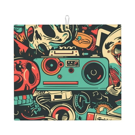 

Naloa Retro Pop Art Collage Dish Drying Mat for Kitchen Counter Heat Resistant Drainer Mats Absorbent Draining Mat Dish Rack Pad 16 x18