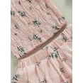 thumbnail image 6 of Bagilaanoe 2Pcs Toddler Baby Girls Skirt Set Floral Print Short Sleeve Ruched Tops + Lined Shorts Skirts 9M 12M 18M 24M 3T 4T Kids Summer Casual Outfits, 6 of 8