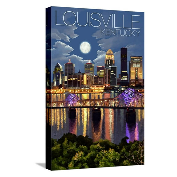 Art.com Louisville, Kentucky - Skyline at Night Stretched Canvas Print Wall Art by Lantern Press, 12" x 18"