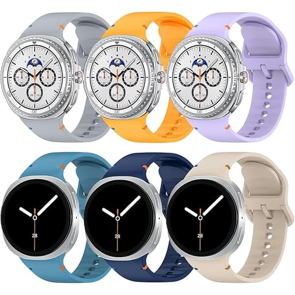 xixishop 6 Pack Bands Compatible with Samsung Galaxy Watch 8 40mm 44mm 8 Classic 46mm Watch Bands, Soft Silicone Sport Replacement Watch Bands for Samsung Galaxy Watch 8/8 Classic for Women Men
