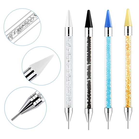4 PCS Wax Pen, Diamond Painting Drill Pens No Wax Needed Self-Stick Drill Pens, Diamond Art Pens for DIY Crafts Painting Cross-Stitch Nail Art - White&Black&Blue&Yellow